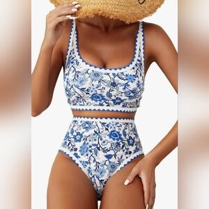 Women's Bikini Sets Floral Print Whip Stitch 2 Piece Swimsuits High Waisted